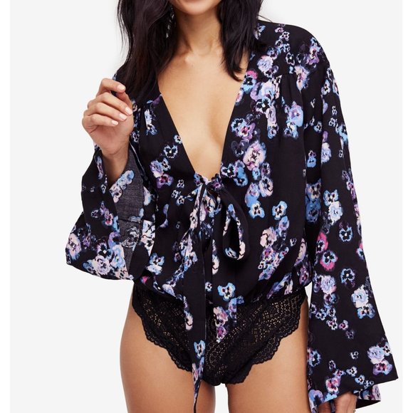 Free People Other - Free People Floral bell sleeve bodysuit Small